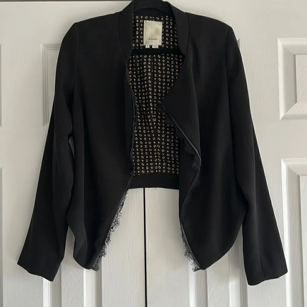 Elevenses Women’s Black Blazer with Lace & Leather Trim Size Small
